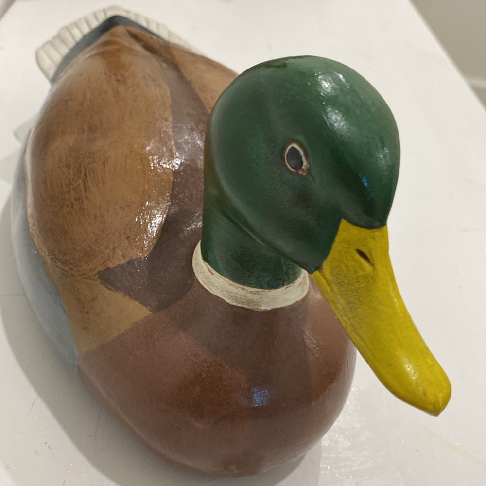 1974 Vintage Hand Painted Pottery Mallard Duck Decoy,  Artist Signed